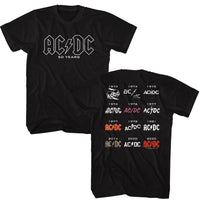 Thumbnail for ACDC-ACDC 50 YEARS LOGOS FRONT BACK-BLACK ADULT S/S TSHIRT