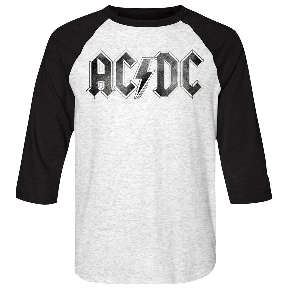 ACDC-LOGODISTRESS-WHITE HEATHER/VINTAGE BLACK ADULT 3/4 SLEEVE RAGLAN