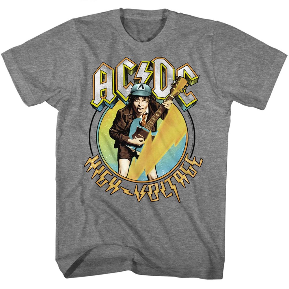 ACDC-BLUE YELLOW VOLTAGE-GRAPHITE HEATHER ADULT S/S TSHIRT