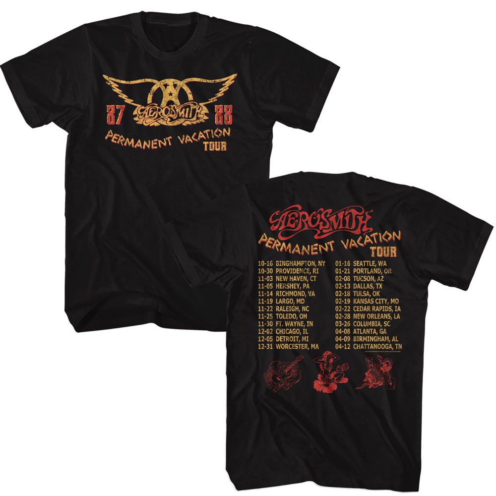 AEROSMITH-PERMANENT TOUR 87-94-BLACK ADULT S/S TSHIRT