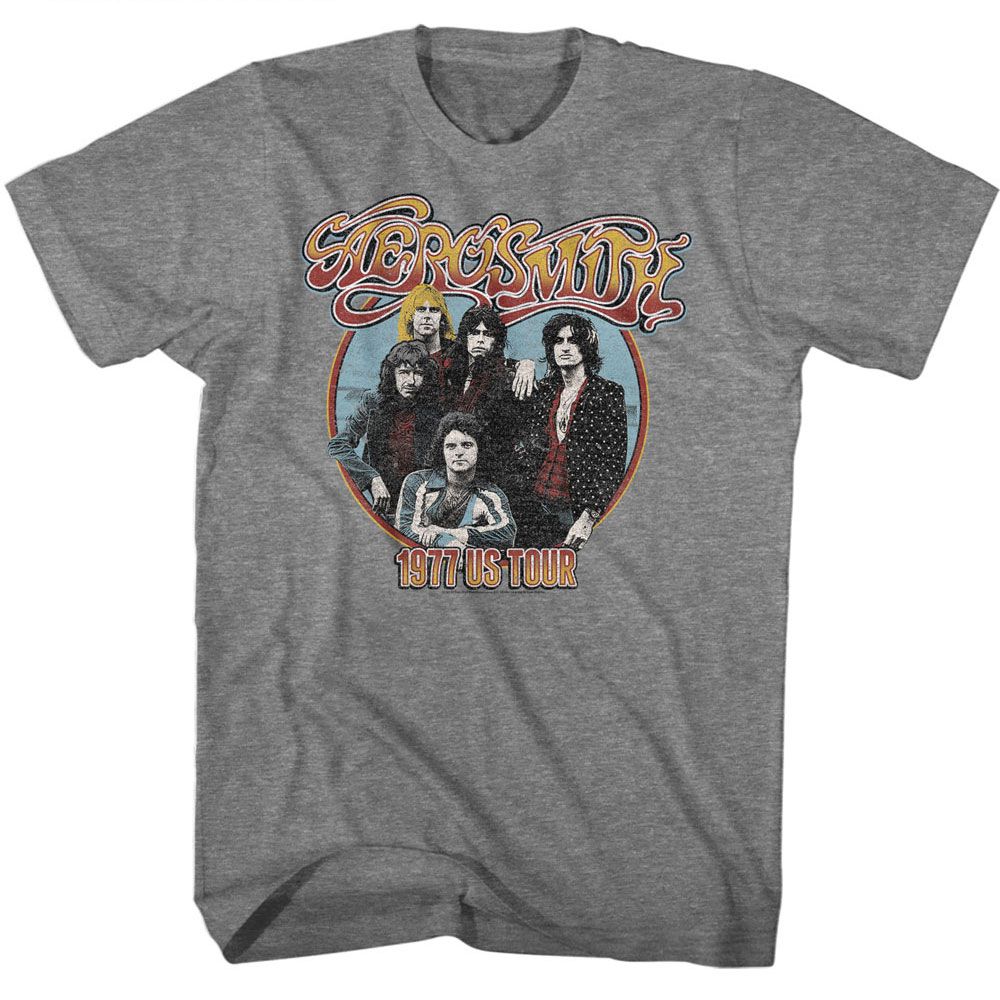AEROSMITH-1977 TOUR-GRAPHITE HEATHER ADULT S/S TSHIRT