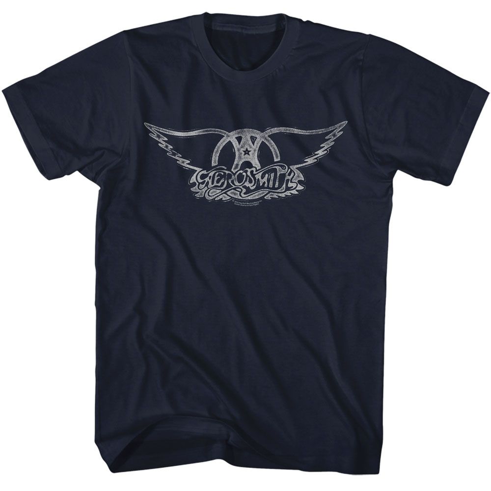 AEROSMITH-AEROSMITH WINGS LOGO LIGHT-NAVY ADULT S/S TSHIRT