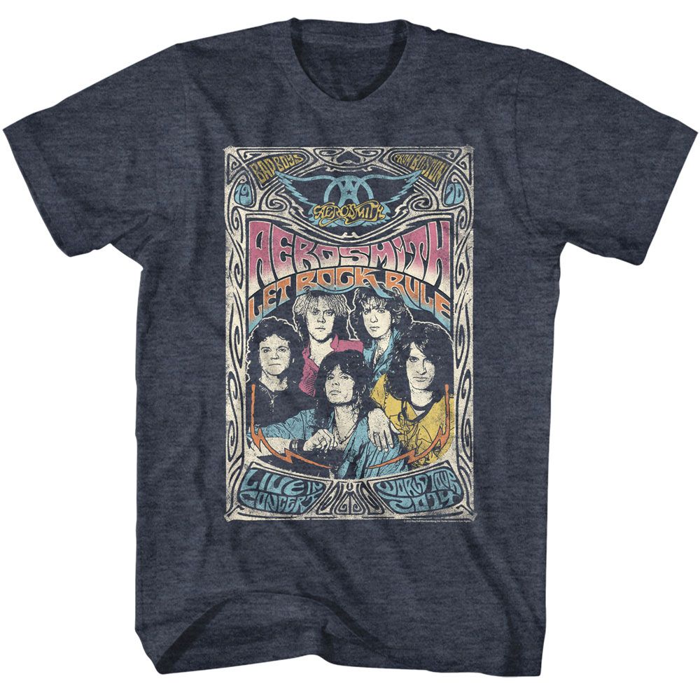 AEROSMITH-AEROSMITH LET ROCK RULE-NAVY HEATHER ADULT S/S TSHIRT