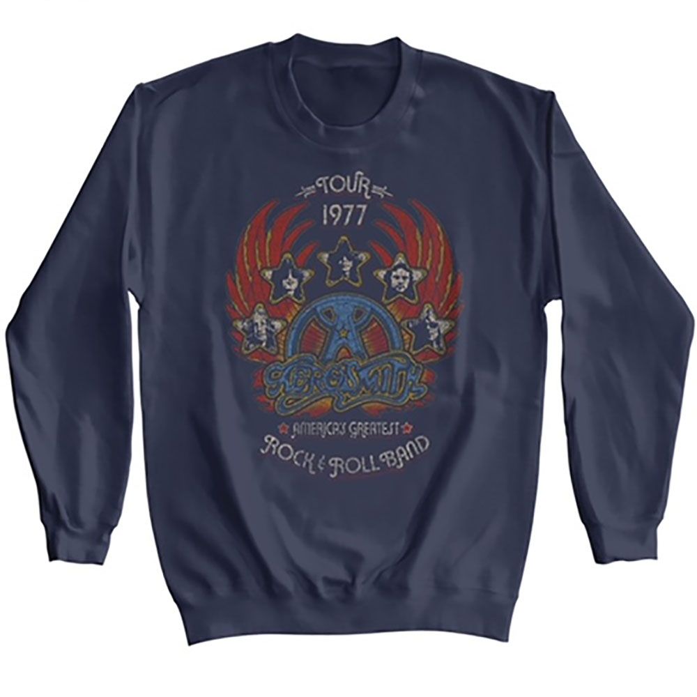 AEROSMITH-AEROSMITH TOUR 1977 DISTRESSY-NAVY ADULT L/S SWEATSHIRT
