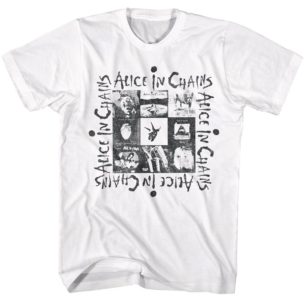 ALICE IN CHAINS-ALICE IN CHAINS MULTI ALBUM ART-WHITE ADULT S/S TSHIRT