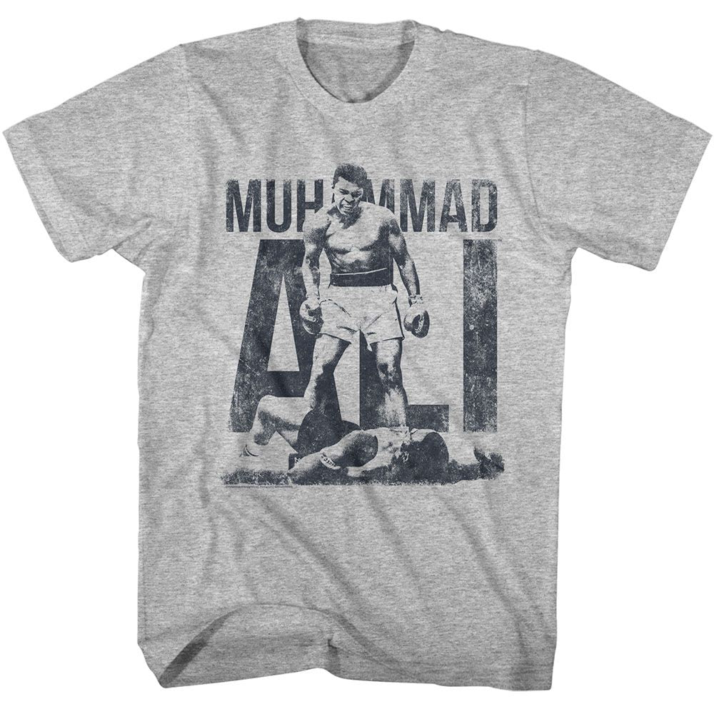 MUHAMMAD ALI-MUHAMMAD ALI BLUE DISTRESS-GRAY HEATHER ADULT S/S TSHIRT