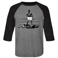 Thumbnail for MUHAMMAD ALI-PUNCHYDUDE-PREMIUM HEATHER/VINTAGE BLACK ADULT 3/4 SLEEVE RAGLAN