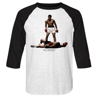Thumbnail for MUHAMMAD ALI-ALI OVER LISTON-WHITE HEATHER/VINTAGE BLACK ADULT 3/4 SLEEVE RAGLAN