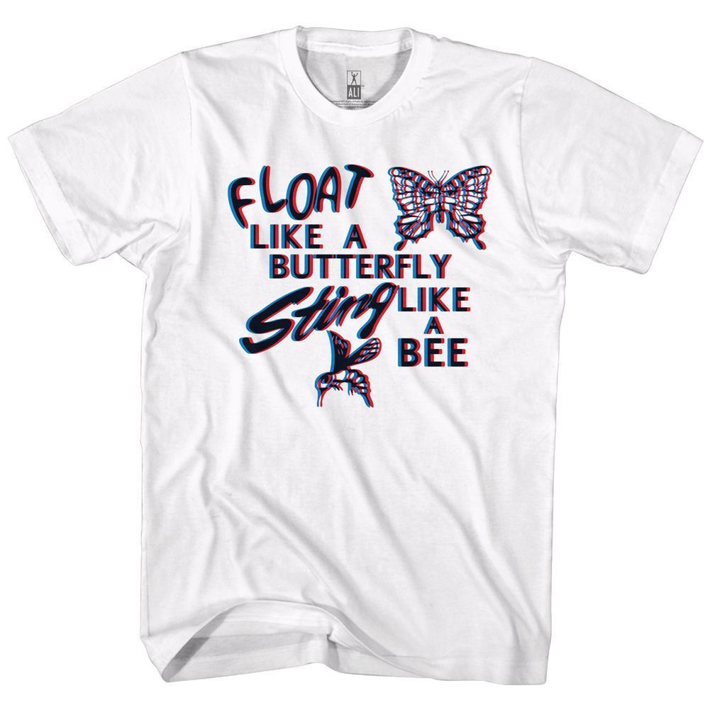 MUHAMMAD ALI-FLOAT LIKE A BUTTERFLY-WHITE ADULT S/S TSHIRT
