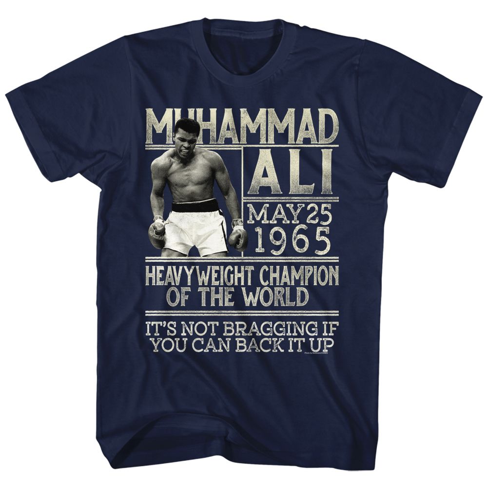 MUHAMMAD ALI-BACK IT UP-NAVY ADULT S/S TSHIRT