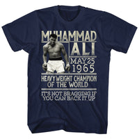 Thumbnail for MUHAMMAD ALI-BACK IT UP-NAVY ADULT S/S TSHIRT