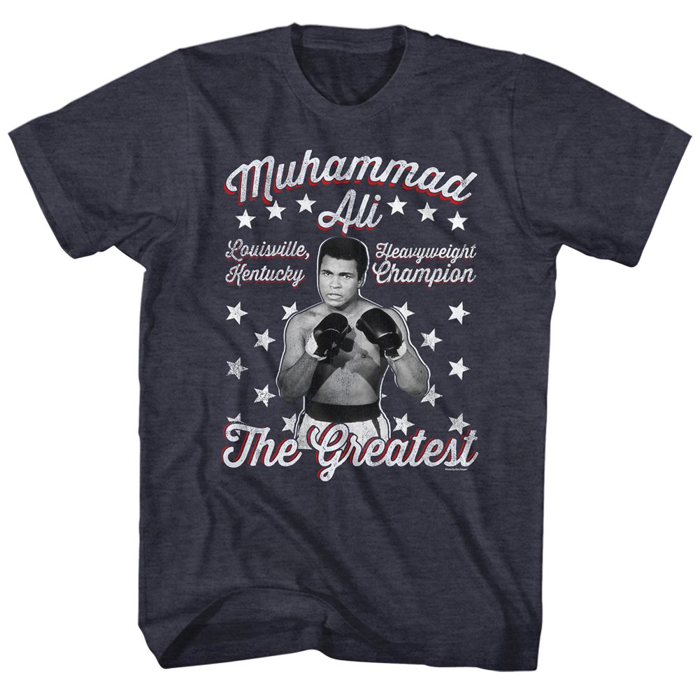 MUHAMMAD ALI-VINTAGE GREATEST-NAVY HEATHER ADULT S/S TSHIRT