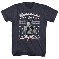 Thumbnail for MUHAMMAD ALI-VINTAGE GREATEST-NAVY HEATHER ADULT S/S TSHIRT
