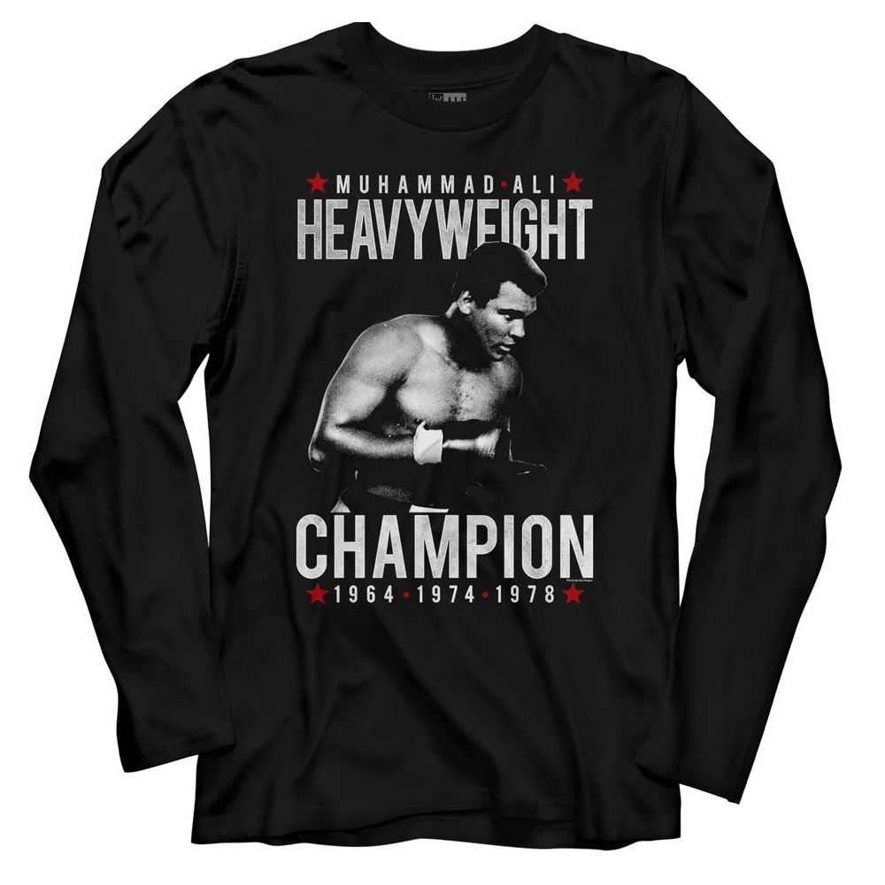 MUHAMMAD ALI-MUHAMMAD ALI HEAVYCHAMP-BLACK ADULT L/S TSHIRT