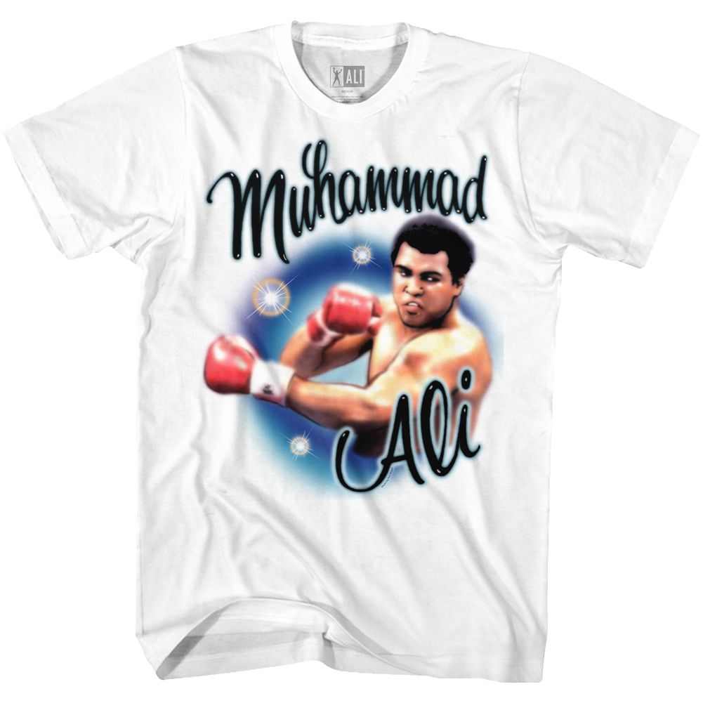 MUHAMMAD ALI-AIRBRUSH PUNCH-WHITE ADULT S/S TSHIRT