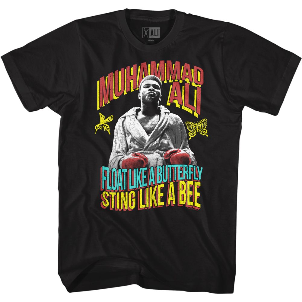 MUHAMMAD ALI-FLOAT STING TRICOLOR-BLACK ADULT S/S TSHIRT