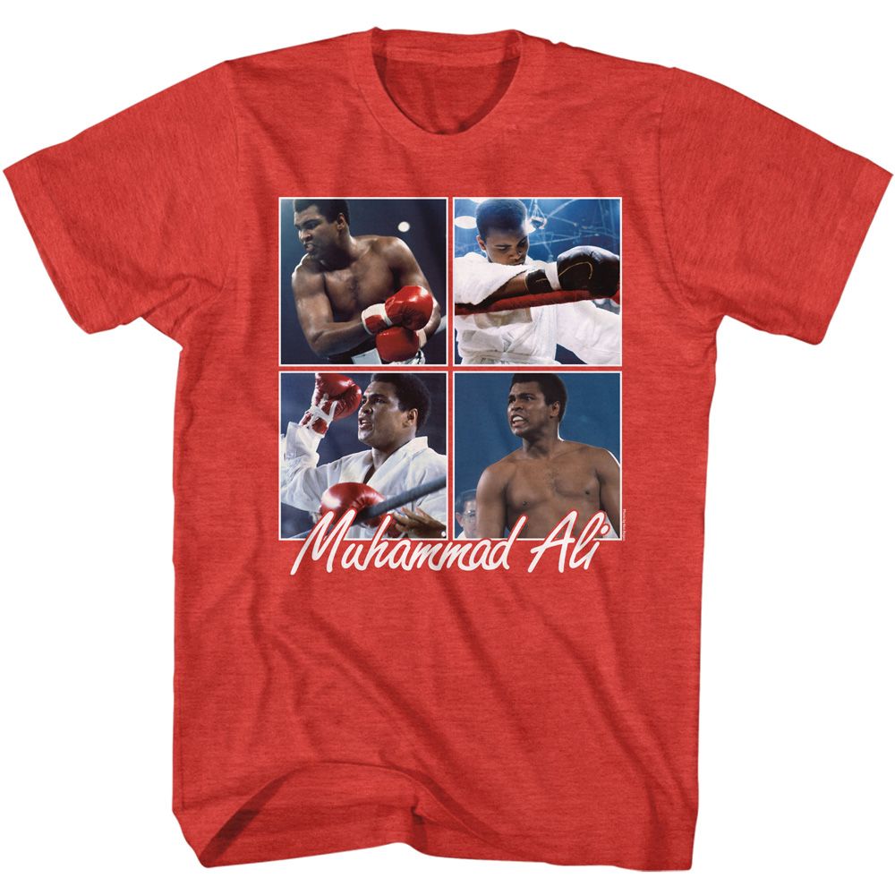 MUHAMMAD ALI-MUHAMMAD ALI ALI FOUR SQUARES-RED HEATHER ADULT S/S TSHIRT