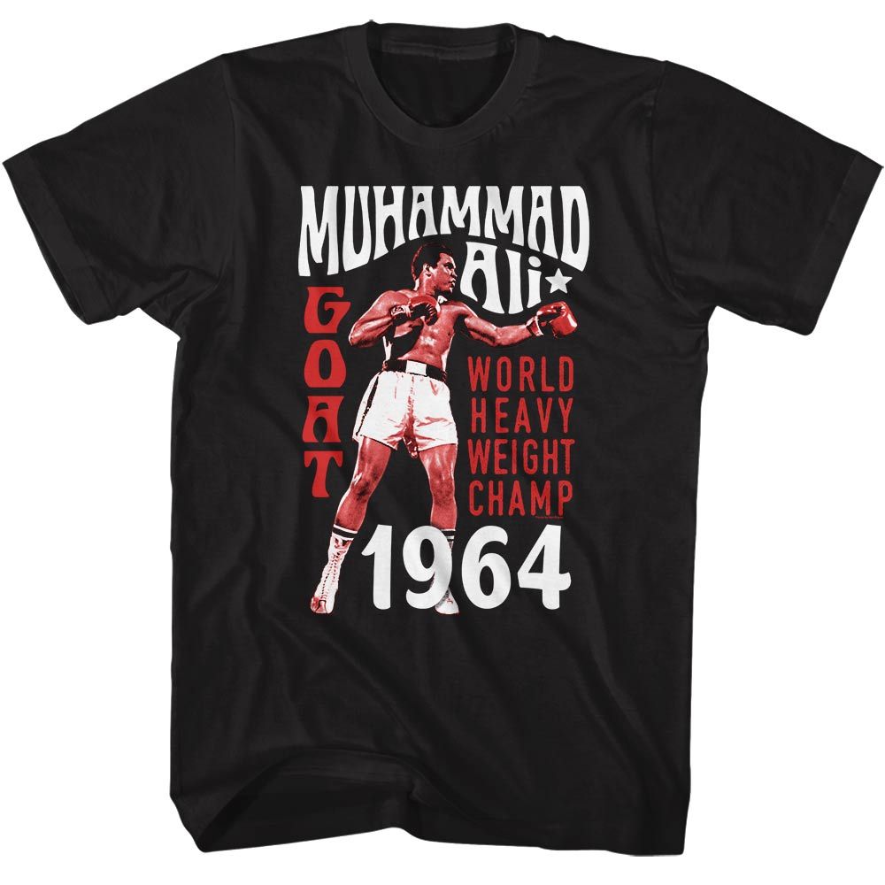MUHAMMAD ALI-MUHAMMAD ALI WORLD HEAVY WEIGHT CHAMP-BLACK ADULT S/S TSHIRT
