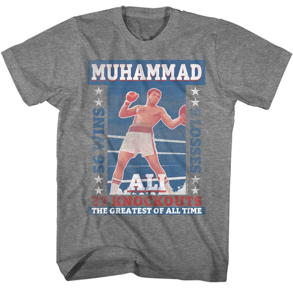 MUHAMMAD ALI-ALI FIGHT RECORD-GRAPHITE HEATHER ADULT S/S TSHIRT