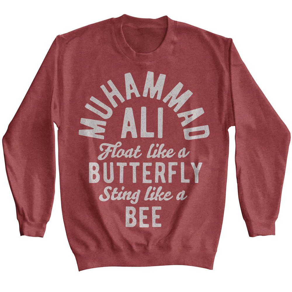 MUHAMMAD ALI-MUHAMMAD ALI BUTTERFLY BEE-VINTAGE RED HEATHER ADULT L/S SWEATSHIRT