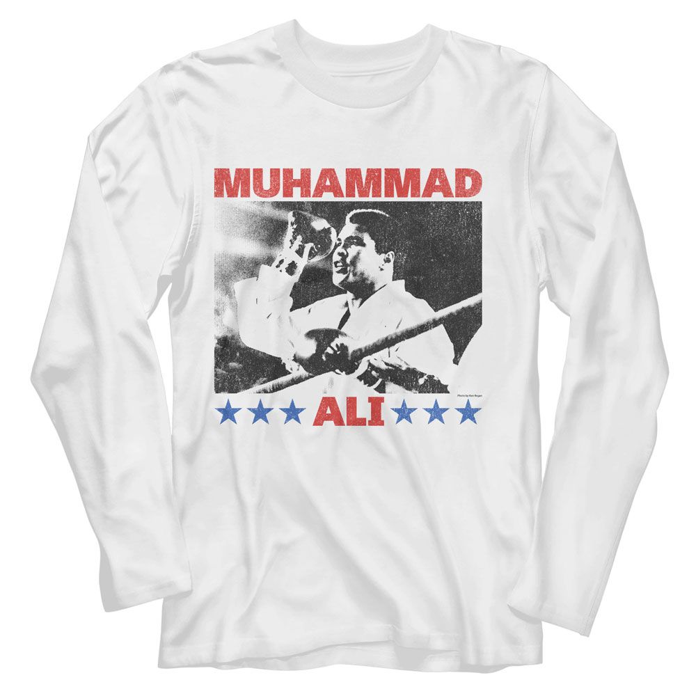 MUHAMMAD ALI-MUHAMMAD ALI RAISING FIST-WHITE ADULT L/S TSHIRT