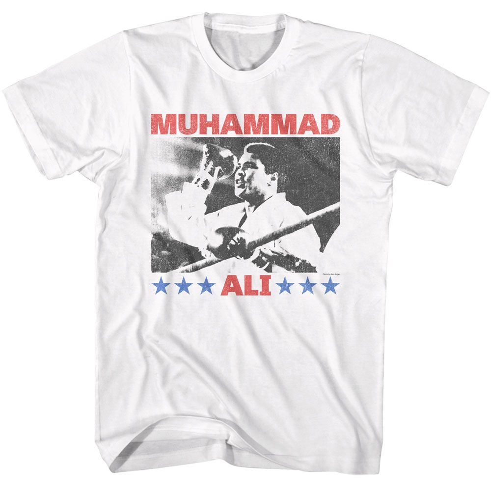 MUHAMMAD ALI-MUHAMMAD ALI RAISING FIST-WHITE ADULT S/S TSHIRT