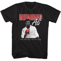 Thumbnail for MUHAMMAD ALI-MUHAMMAD ALI RED GLOVE STARE-BLACK ADULT S/S TSHIRT
