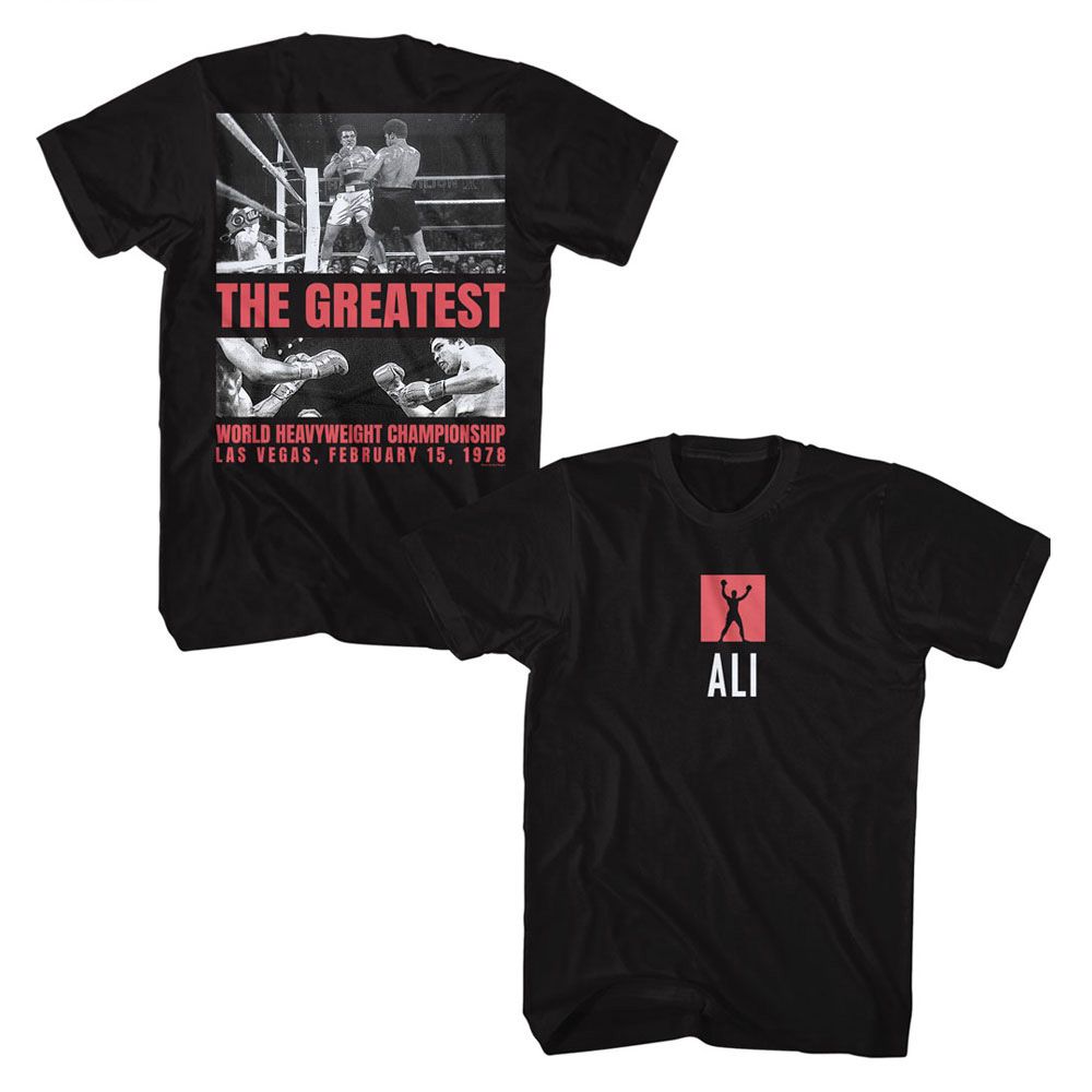 MUHAMMAD ALI-MUHAMMAD ALI BOXING MATCH OF CENTURY-BLACK ADULT S/S TSHIRT
