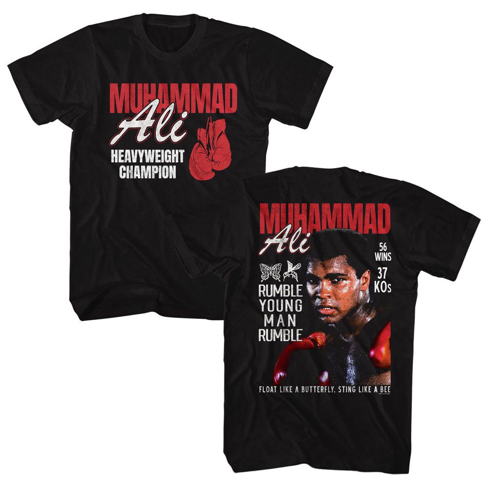 MUHAMMAD ALI-MUHAMMAD ALI HEAVYWEIGHT CHAMP F B-BLACK ADULT S/S TSHIRT