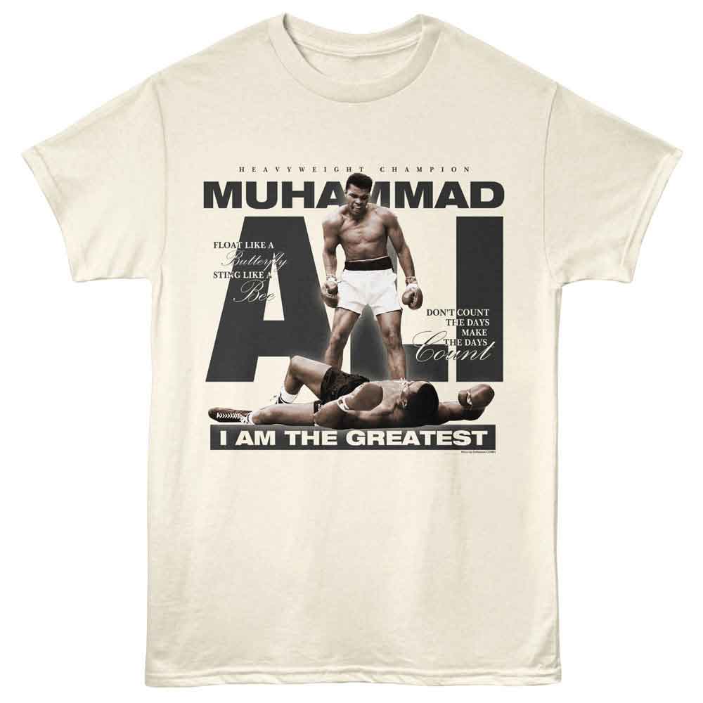 MUHAMMAD ALI-MUHAMMAD ALI ICONIC PHOTO AND QUOTES-NATURAL ADULT S/S TSHIRT