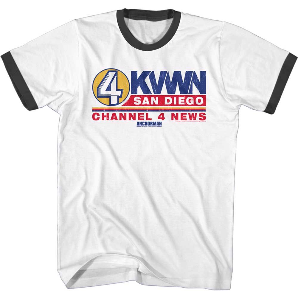 ANCHORMAN-CH 4 NEWS LOGO-WHITE/BLACK ADULT S/S RINGER TSHIRT