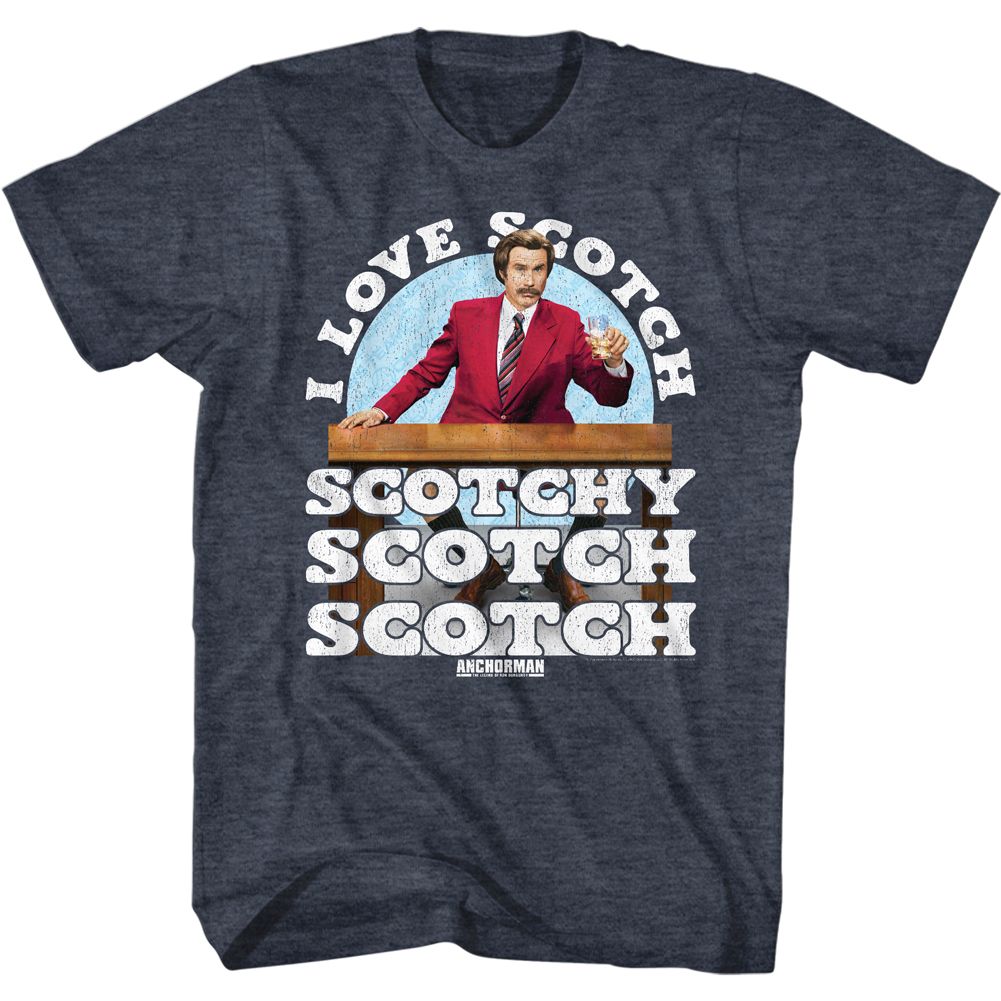 ANCHORMAN-I LOVE SCOTCH-NAVY HEATHER ADULT S/S TSHIRT