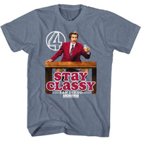 Thumbnail for ANCHORMAN-STAY CLASSY LOGO-INDIGO HEATHER ADULT S/S TSHIRT