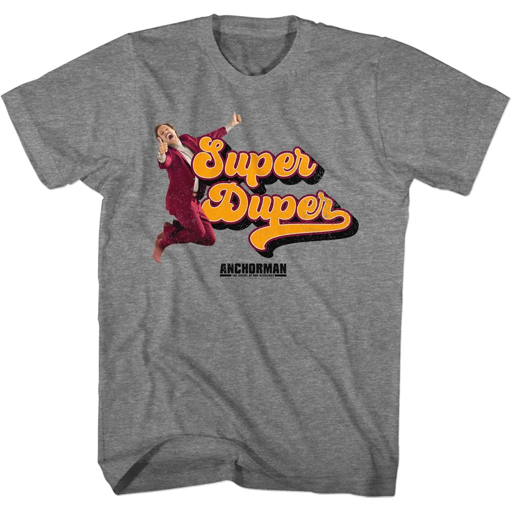ANCHORMAN-SUPER DUPER-GRAPHITE HEATHER ADULT S/S TSHIRT