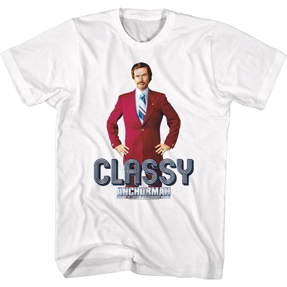 ANCHORMAN-RON CLASSY TEXT-WHITE ADULT S/S TSHIRT