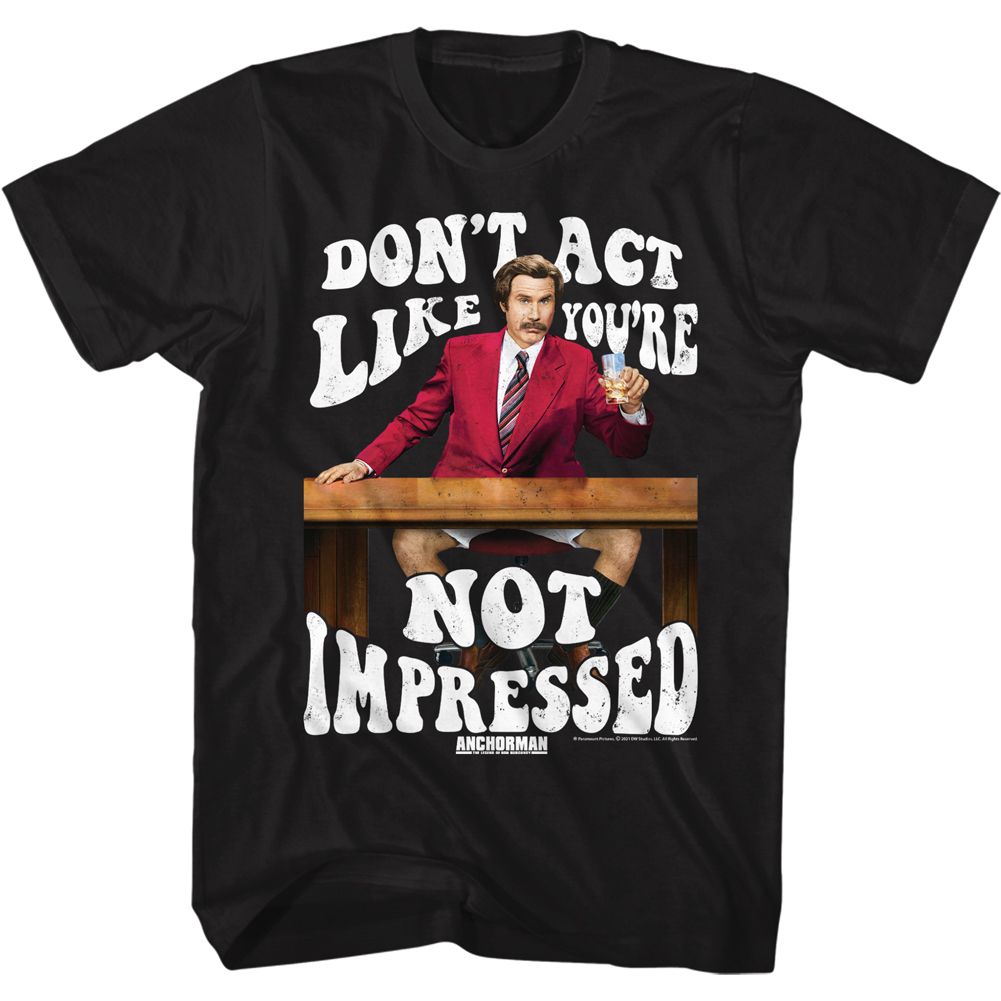ANCHORMAN-NOT IMPRESSED-BLACK ADULT S/S TSHIRT