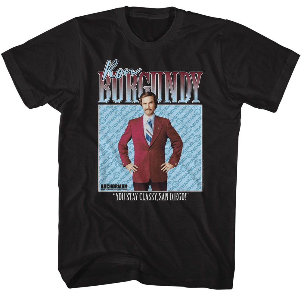 ANCHORMAN-ANCHORMAN RON BURGUNDY-BLACK ADULT S/S TSHIRT