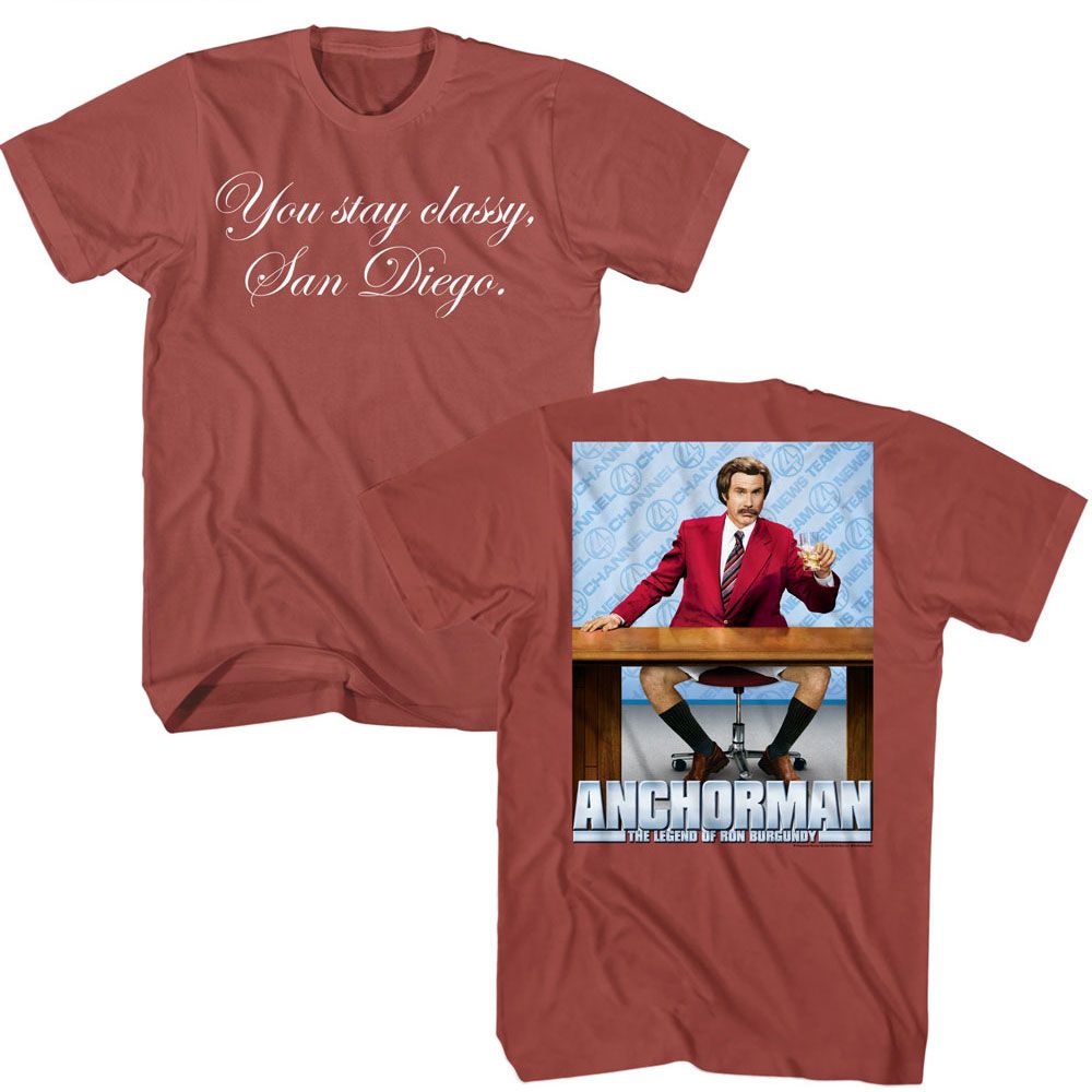 ANCHORMAN-ANCHORMAN STAY CLASSY FRONT AND BACK-TERRACOTTA ADULT S/S TSHIRT