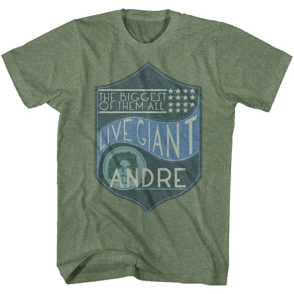 ANDRE THE GIANT-BIGGEST OF THEM ALL-MILITARY GREEN HEATHER ADULT S/S TSHIRT