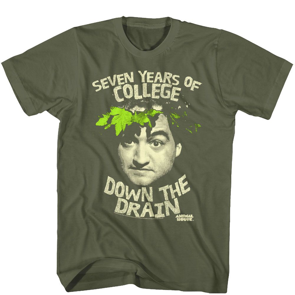 ANIMAL HOUSE-DOWN THE DRAIN-MILITARY GREEN ADULT S/S TSHIRT