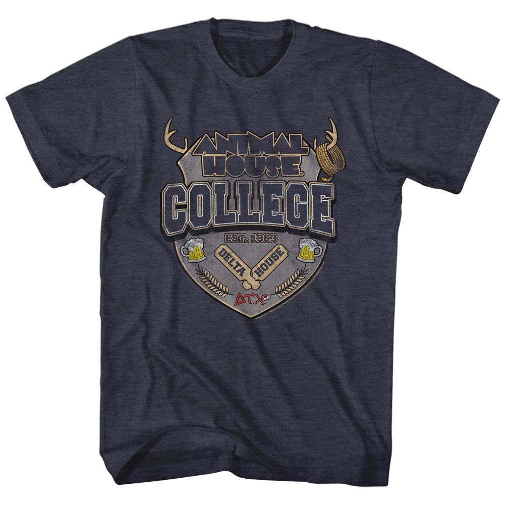 ANIMAL HOUSE-COLLEGE CREST-NAVY HEATHER ADULT S/S TSHIRT
