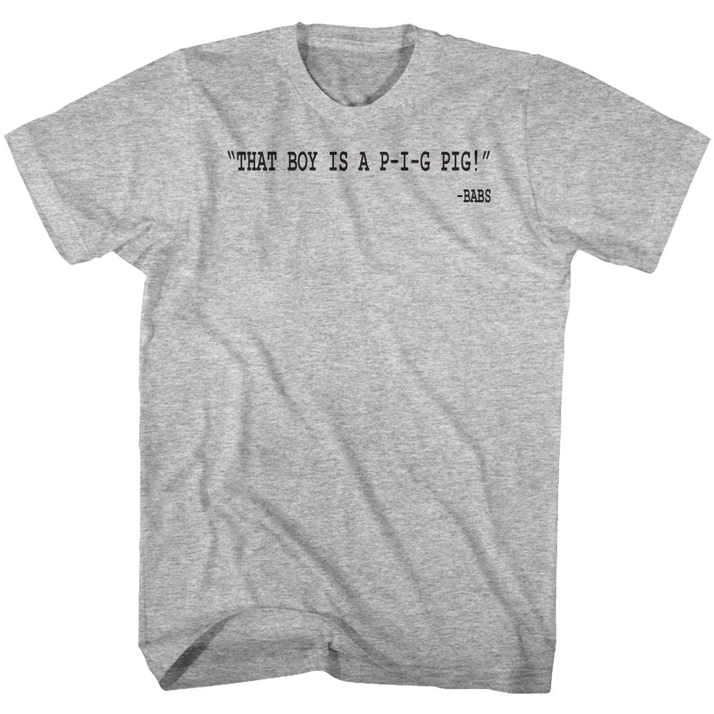 ANIMAL HOUSE-LITTLE PIGGIE STAYED HOME-GRAY HEATHER ADULT S/S TSHIRT