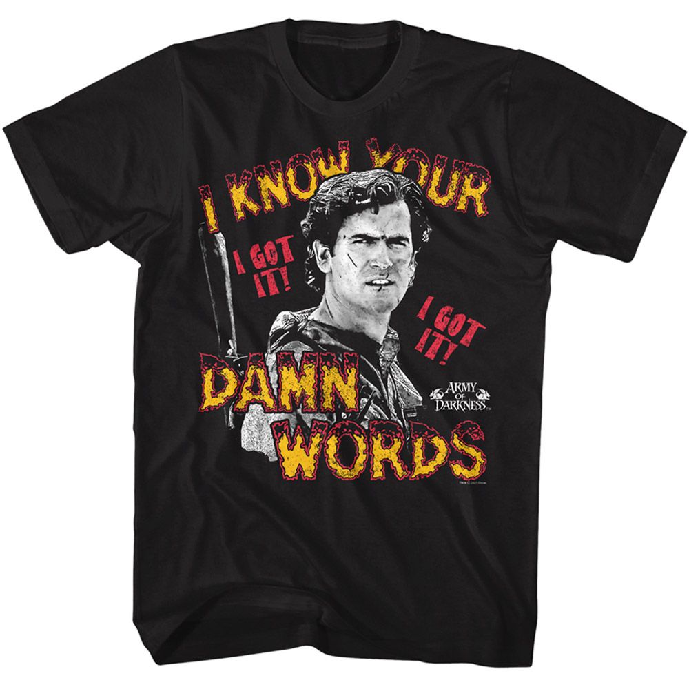 ARMY OF DARKNESS-ARMY OF DARKNESS KNOW YOUR WORDS-BLACK ADULT S/S TSHIRT