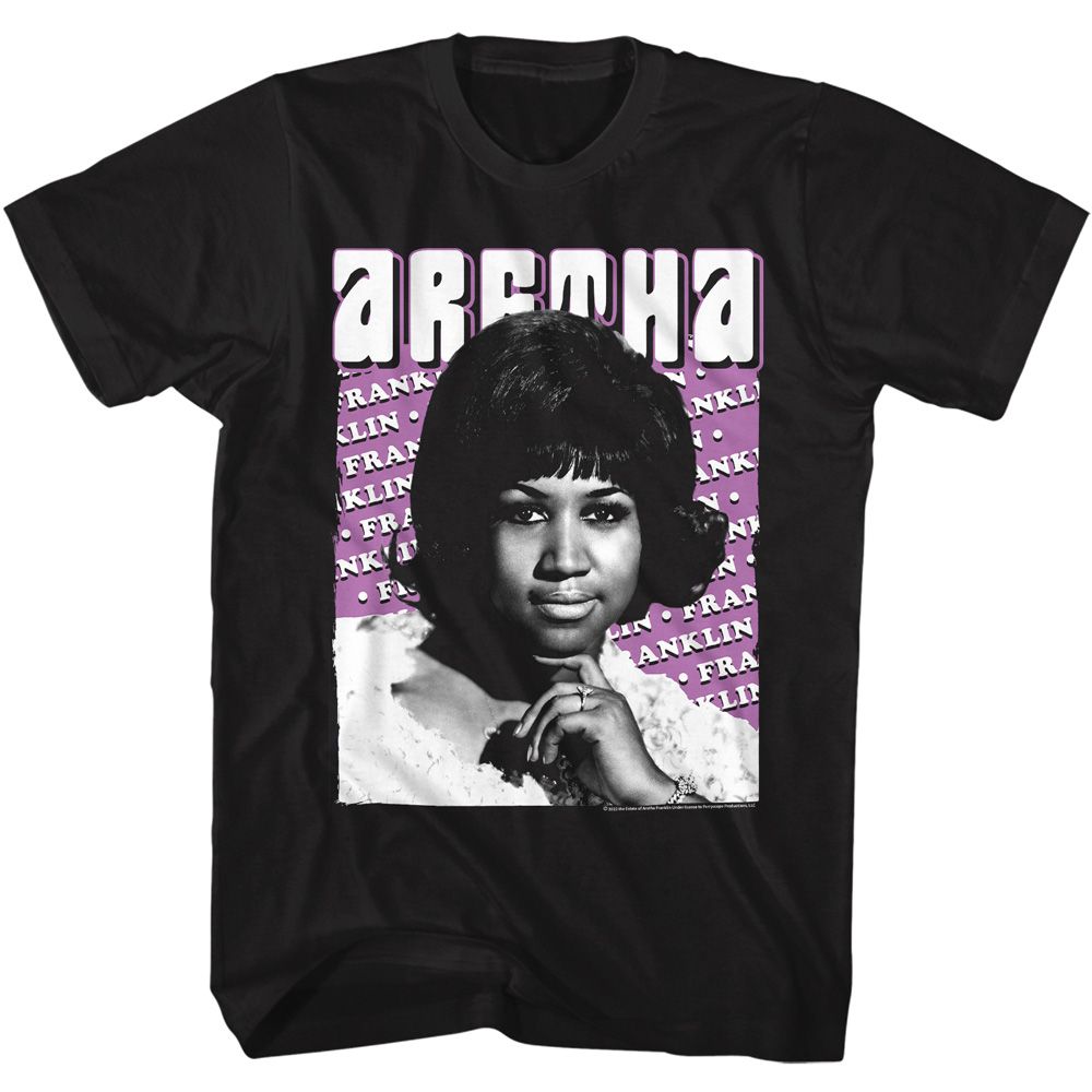ARETHA-ARETHA REPEATED NAME-BLACK ADULT S/S TSHIRT