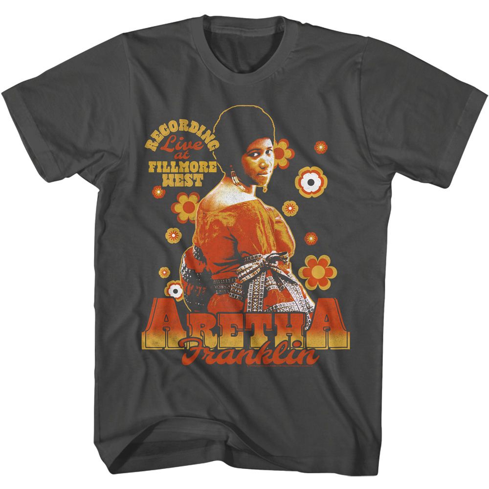 ARETHA-ARETHA RETRO FLOWERS-SMOKE ADULT S/S TSHIRT