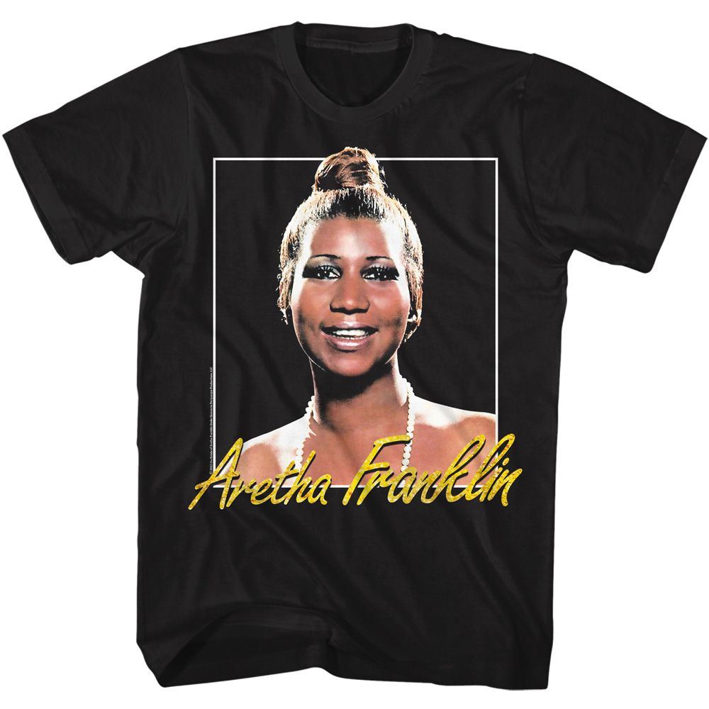 ARETHA-ARETHA METALLIC SIGNATURE-BLACK ADULT S/S TSHIRT
