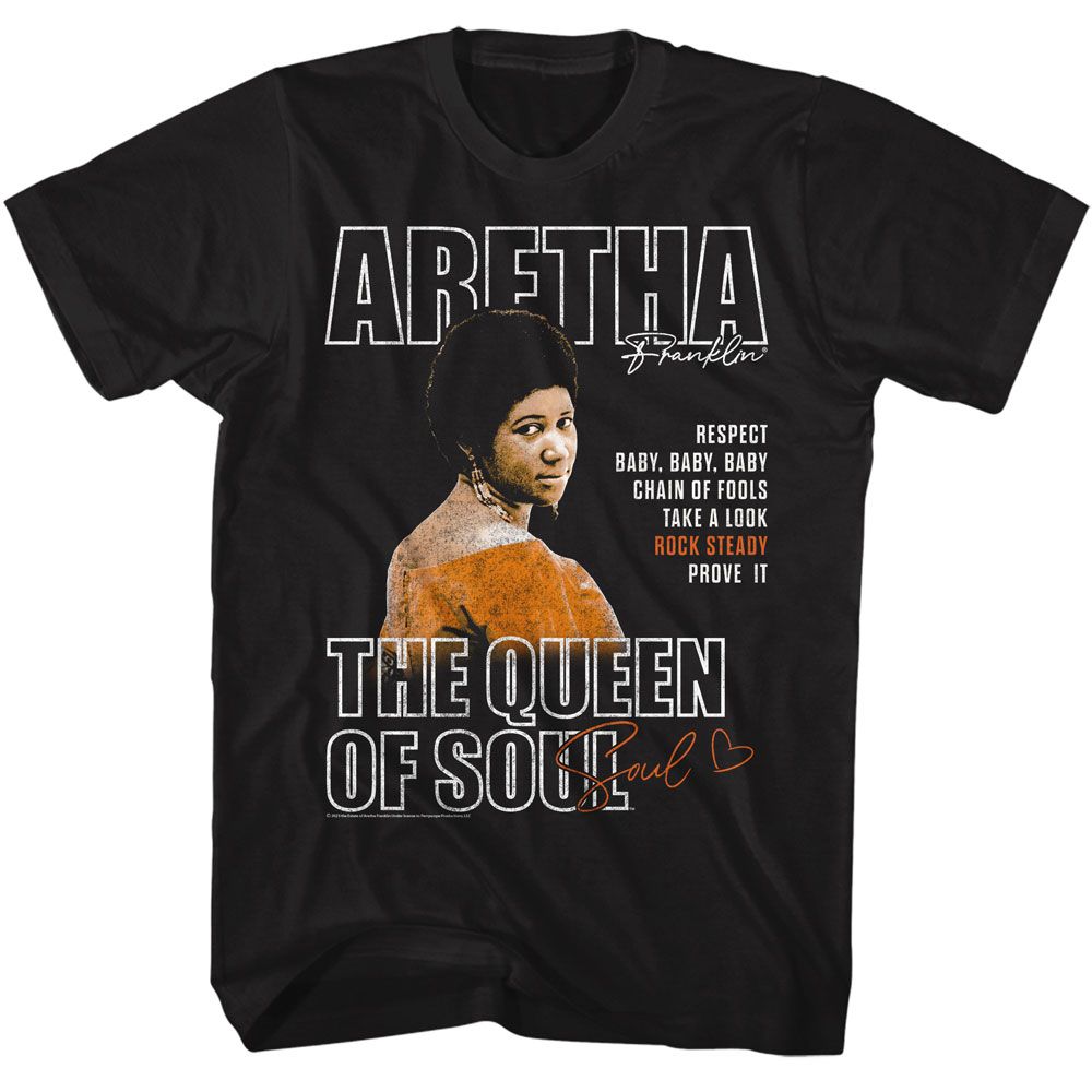 ARETHA FRANKLIN-ARETHA FRANKLIN QUEEN OF SOUL-BLACK ADULT S/S TSHIRT