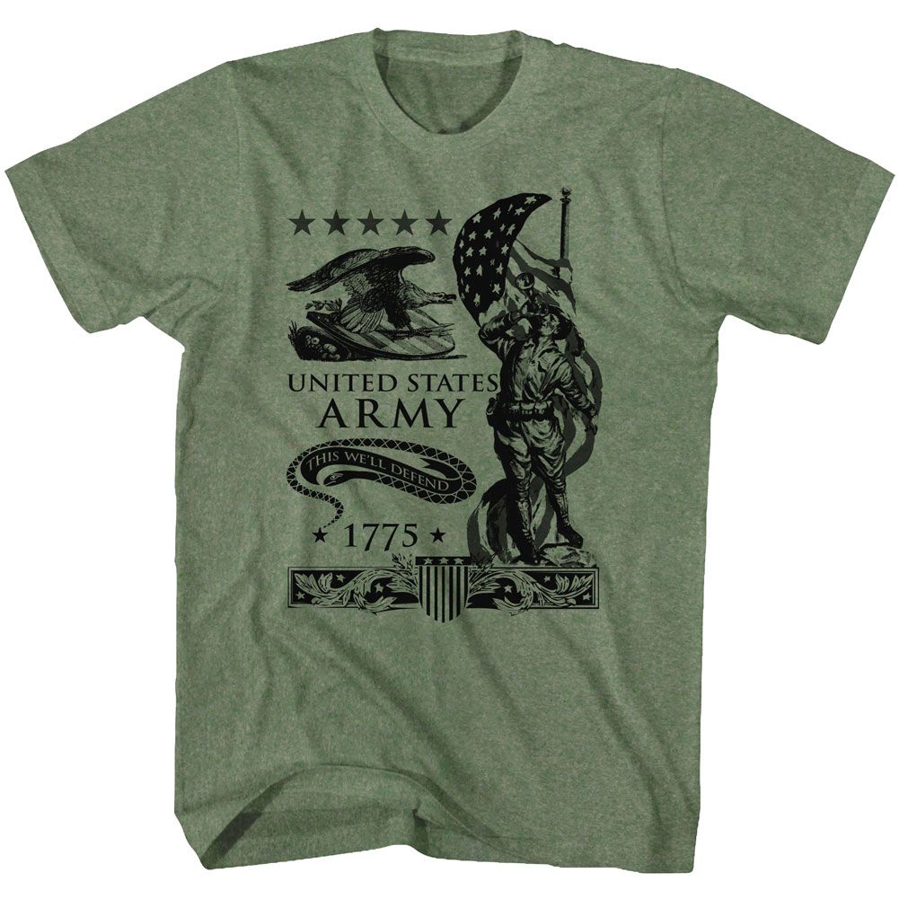 ARMY-THIS WELL DEFEND-MILITARY GREEN HEATHER ADULT S/S TSHIRT