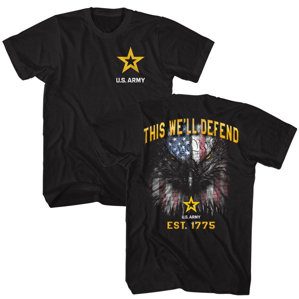 ARMY-ARMY WELL DEFEND FRONT AND BACK-BLACK ADULT S/S TSHIRT