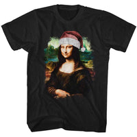 Thumbnail for ART GALLERY-ART GALLERY MONA LISA IN SANTA HAT-BLACK ADULT S/S TSHIRT